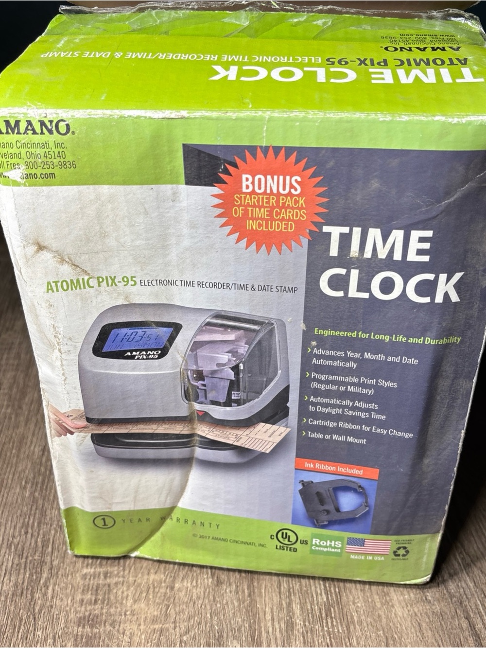 Amano PIX-95 Electronic Time Recorder/Time & Date Stamp TIME CLOCK w/ Time Cards